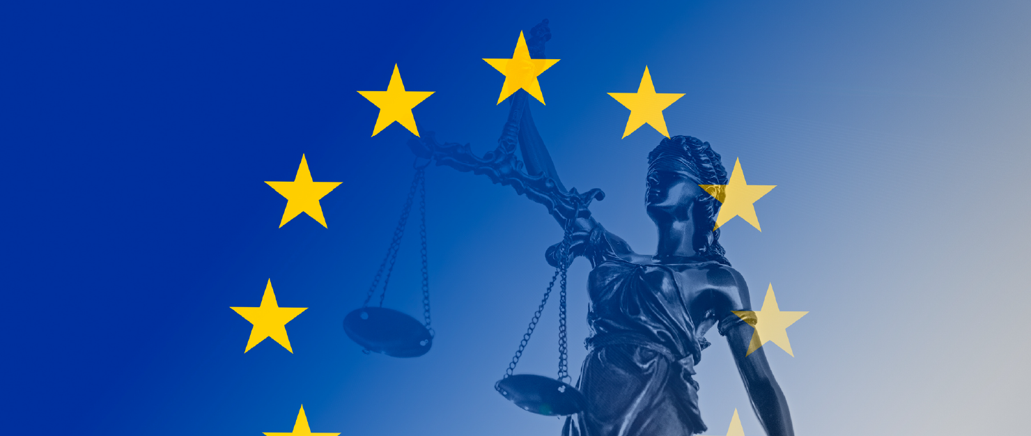 The EU flag, with Lady Justice in the middle