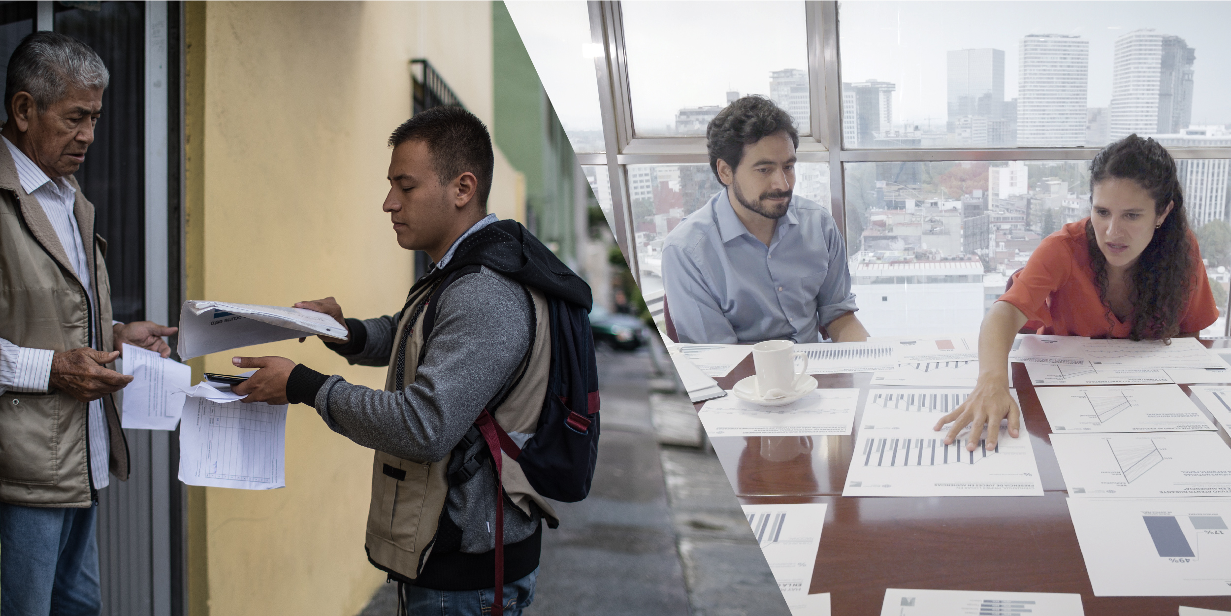 In Mexico, WJP’s research, data, and in-depth work with policy makers on issues of policing and criminal justice, anti-torture, and improving the rule of law have led government agencies—at both the local and federal level—to incorporate WJP benchmarks in policy-making. Photo, left: WJP surveys 25,000+ Mexican citizens on how they experience and perceive the rule of law. Right: WJP shares data with Mexico’s Office of the Minister for Security and Citizen Protection (SSPC) on criminal justice reforms.