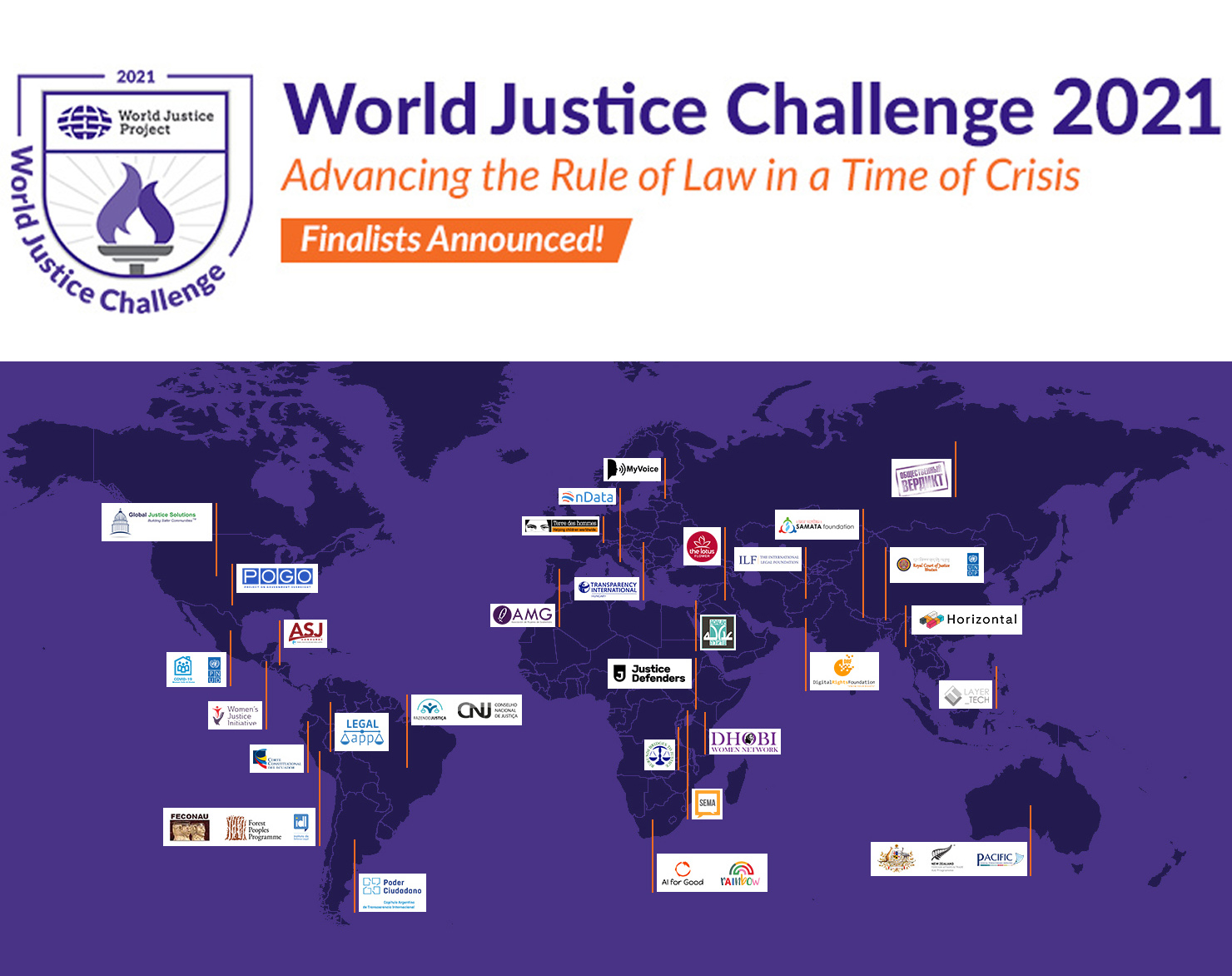 map of world justice challenge 2021 finalists