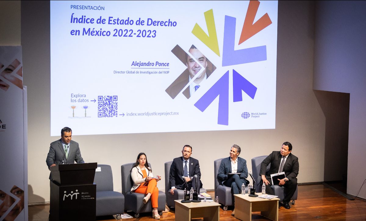 WJP Chief Research Officer Alejandro Ponce addresses the audience during the launch of the 2022-2023 Mexico States Rule of Law Index