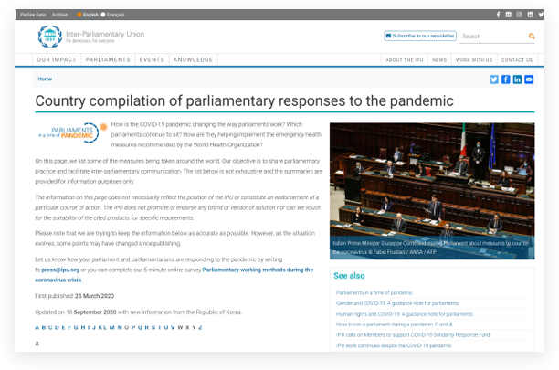 "Country compilation of parliamentary responses to the pandemic"